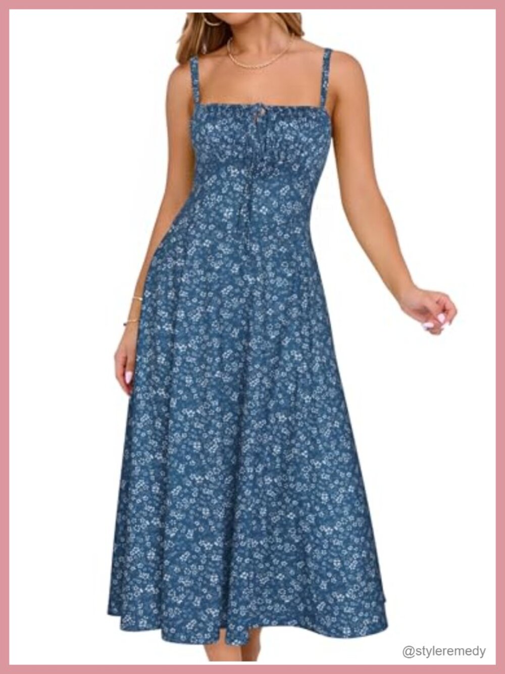 Women's Corset Midi Dress Spaghetti Strap Lace Up Floral Sundress